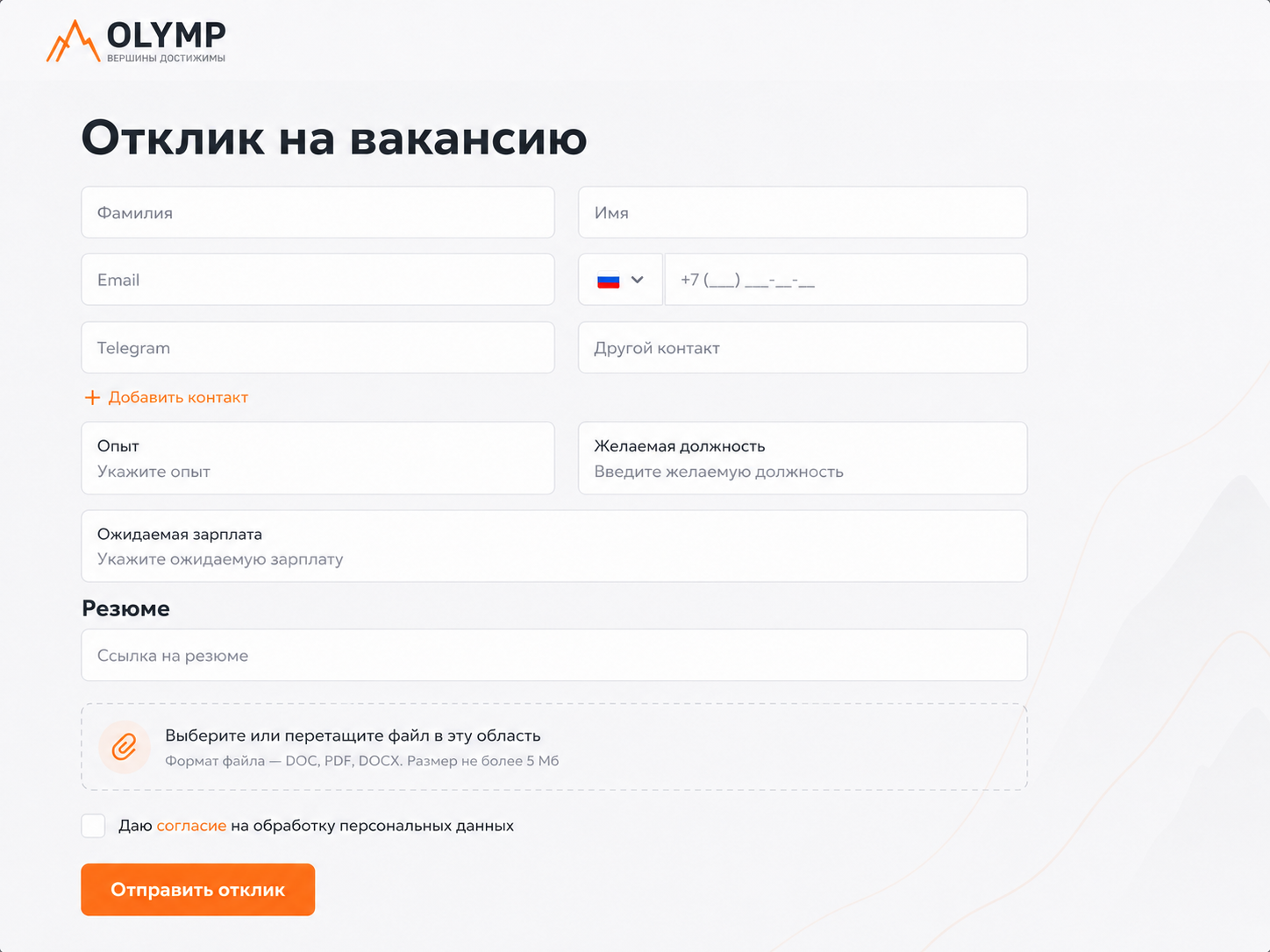 Пример пользовательской формы